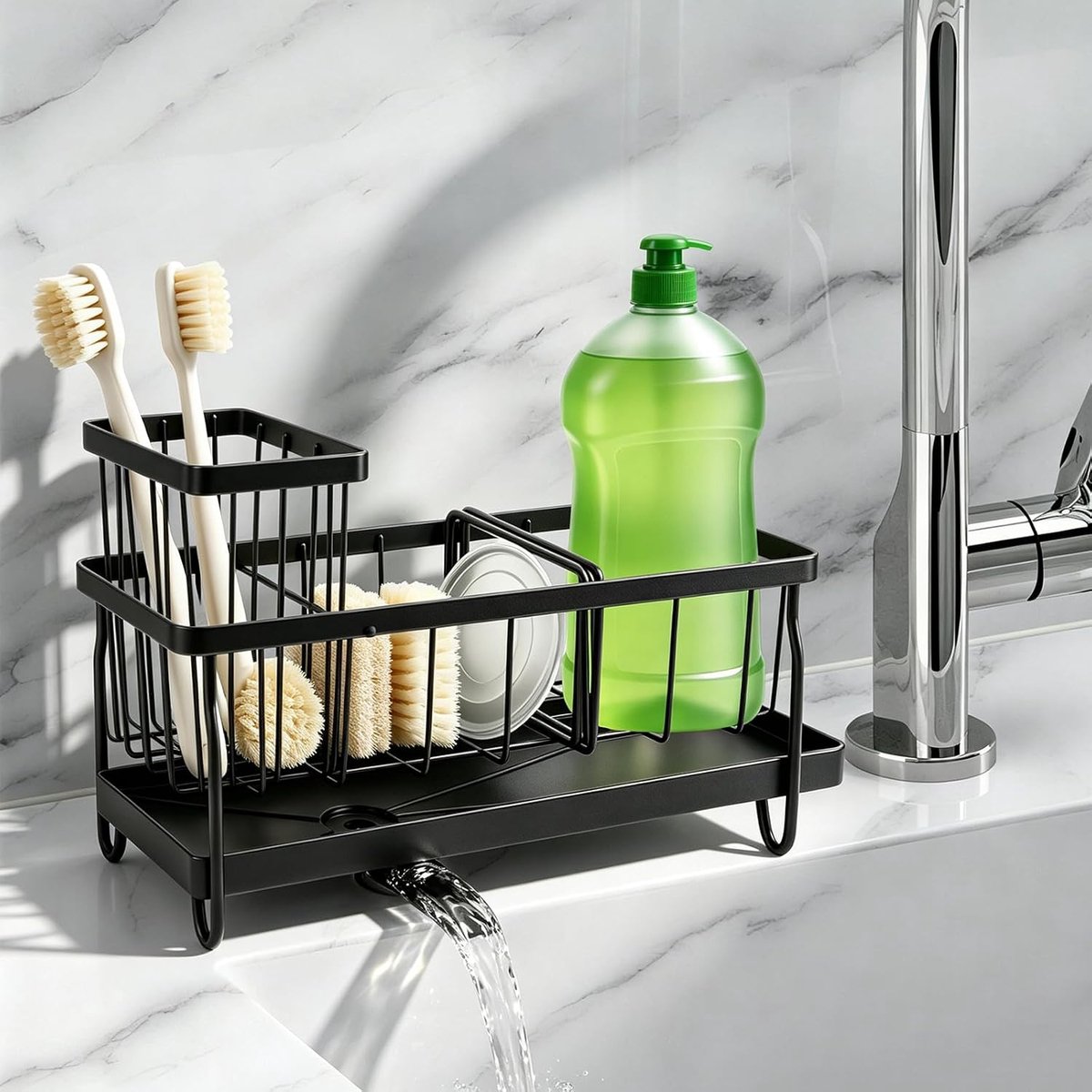 1 stuksAanrecht Caddy Aanrecht Organizer, Keuken Spons Houder, Metalen Afdruiprek Zeephouder met Drainage Systeem voor - ShopVlot