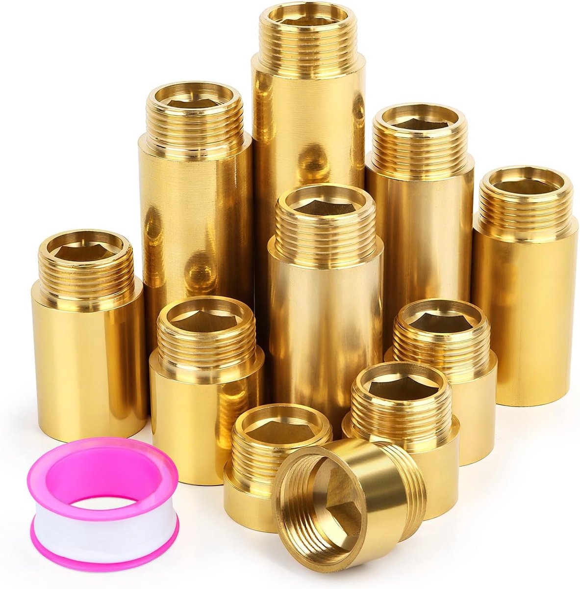 Faucet Extension 25mm 3/4 inch Brass 2Pcs Extension Fitting Extension Water Connection Threaded Fitting Thread - ShopVlot