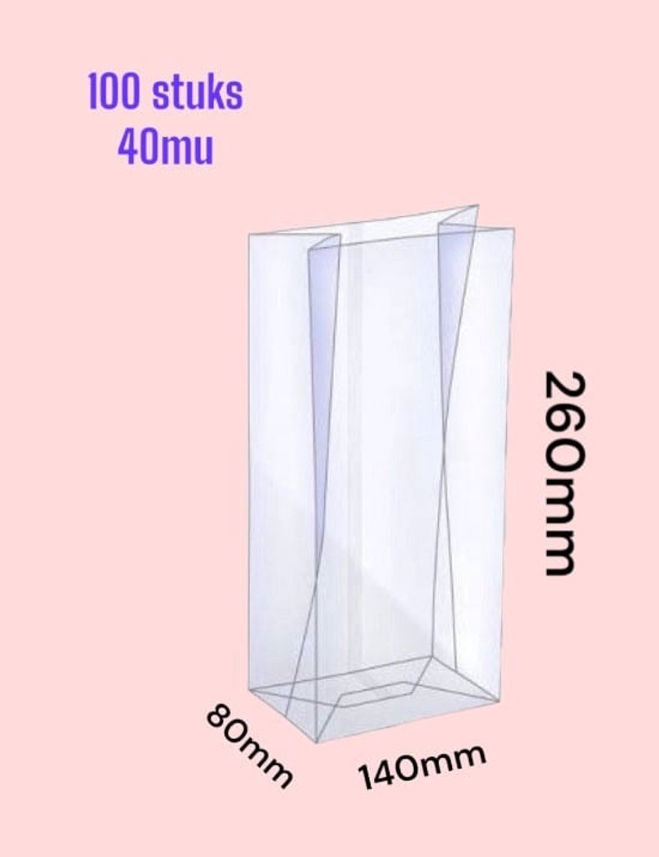 100 stuks Bodem Cellofaan zakjes / Blokbodemzakjes / Uitdeelzakjes / 140+80x260mm / Dik 40mu / Plastic Transparant / 100% Polypropyleen / Recyclebaar / Duurzaam - Voedsel Verpakking / Cadeauzakjes / Traktatie zakjes / Verpakkingszakjes