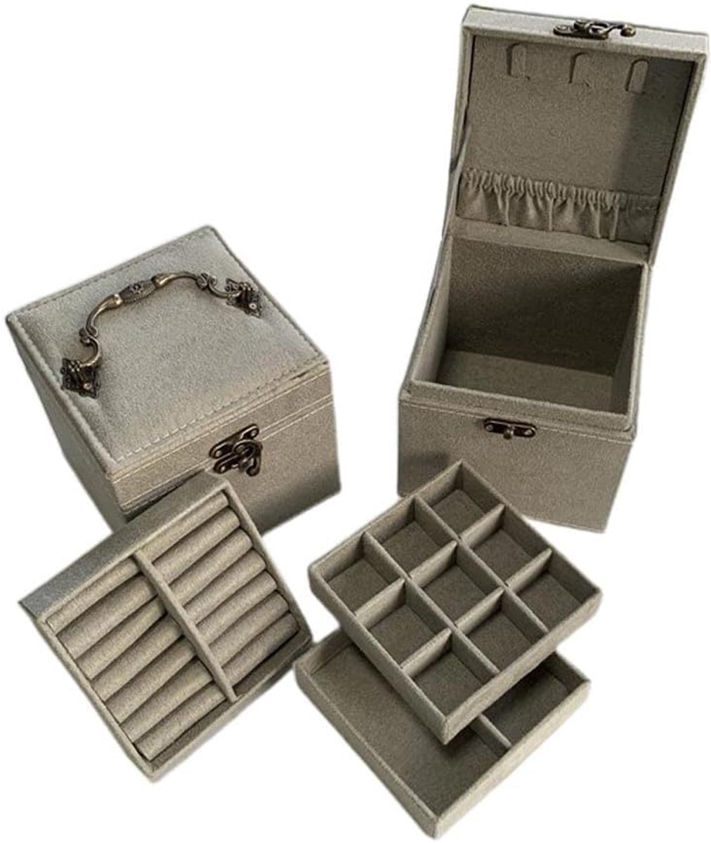 Jauhmui Jewellery Box, Three Layer Small Jewellery Organiser Storage Box, Velvet Jewellery Box, Jewellery Case, Travel - ShopVlot