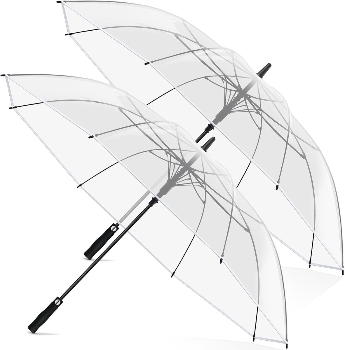 Weewooday 2pcs Transparent Umbrellas Large XXL Automatic Elegant with Button Bridal Umbrella Windproof Waterproof Para - ShopVlot
