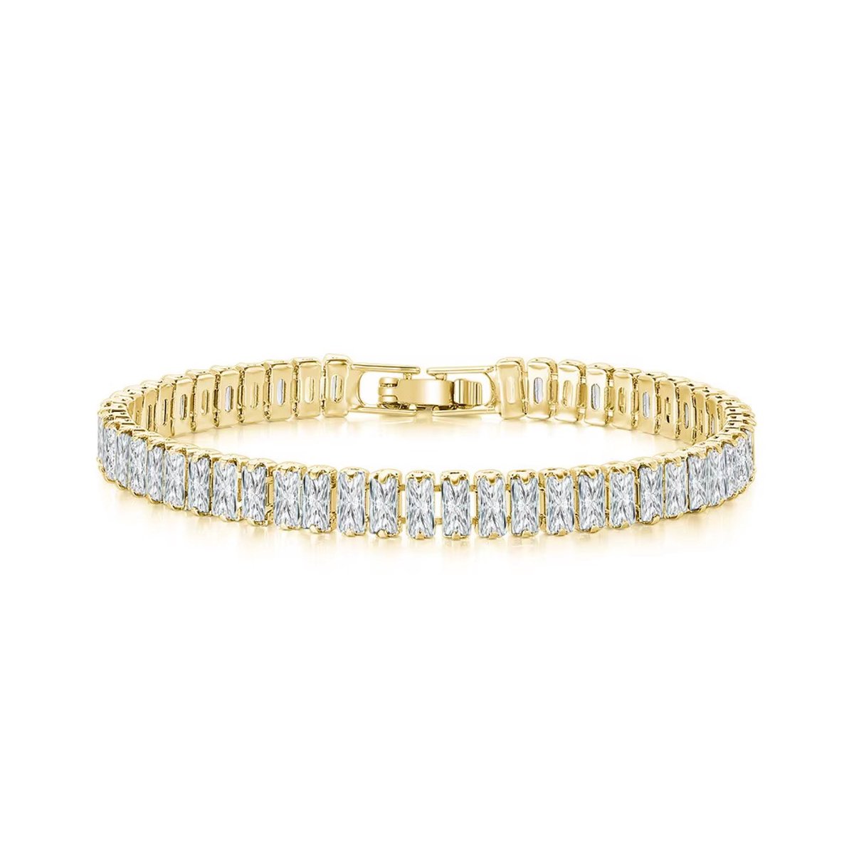 Tennis Armband | Goudkleurig Verguld | Zirkonia stenen 6 MM | Lengte 16 CM | Tennis Bracelet | Sieraden