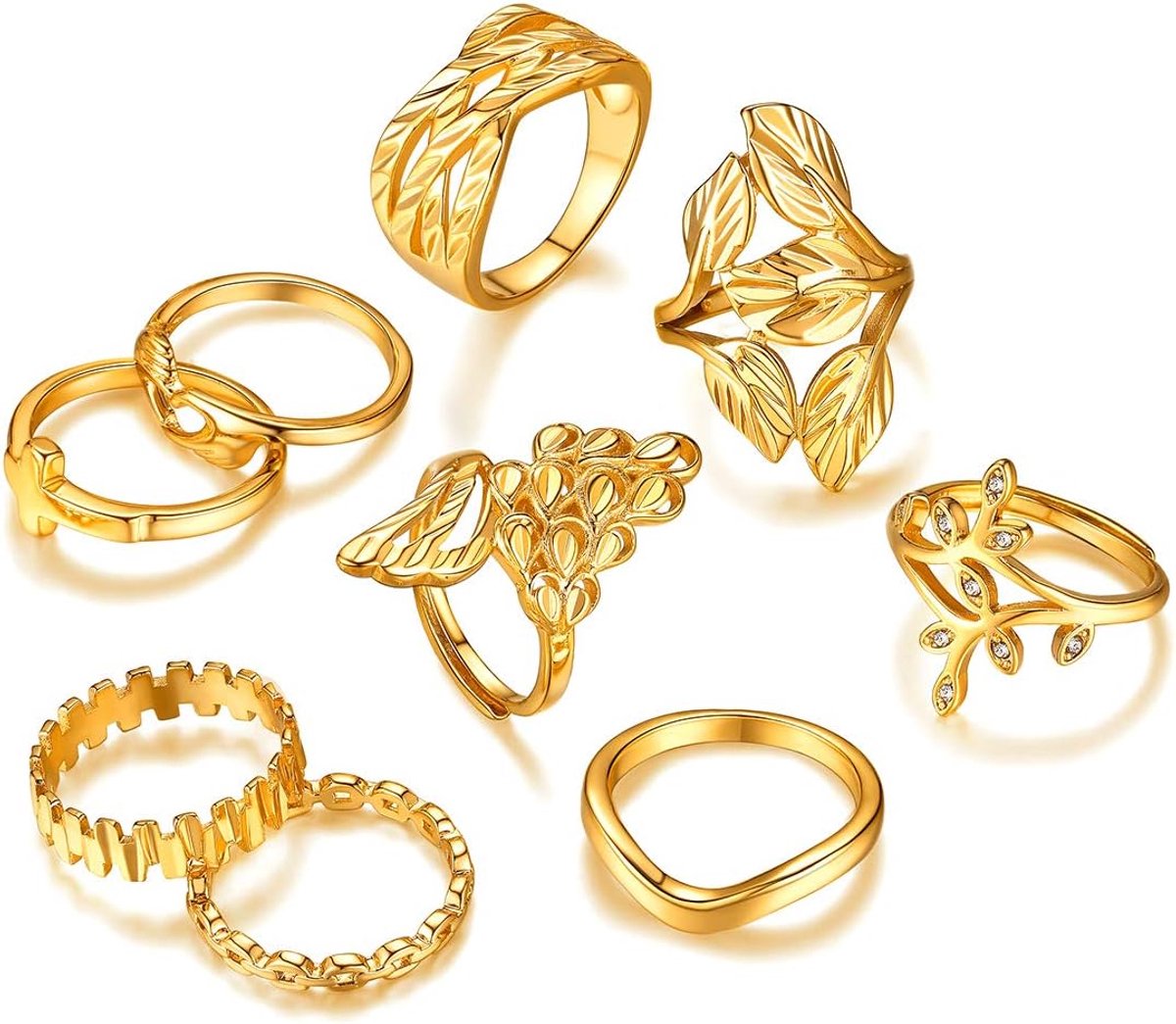 FOCALOOK Midi Rings Set 6/8/9 pieces stacking rings for women girls 18k gold plated midi finger rings set ankle rings - ShopVlot