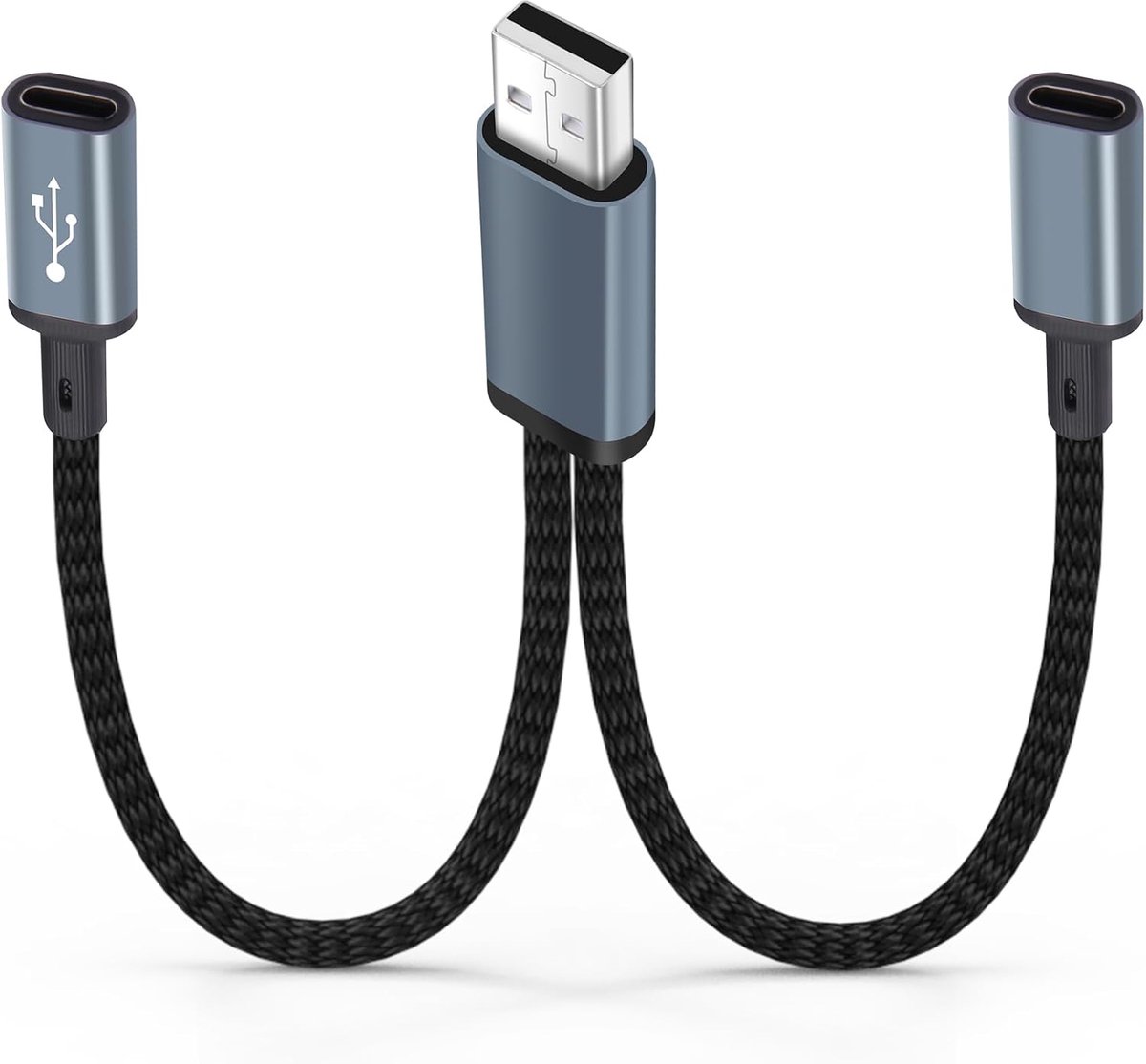 USB naar Dual Type C Splitterkabel, USB 2.0 naar Type-C Oplaadkabel (vrouwelijk naar vrouwelijk) - 7,87 inch - ShopVlot