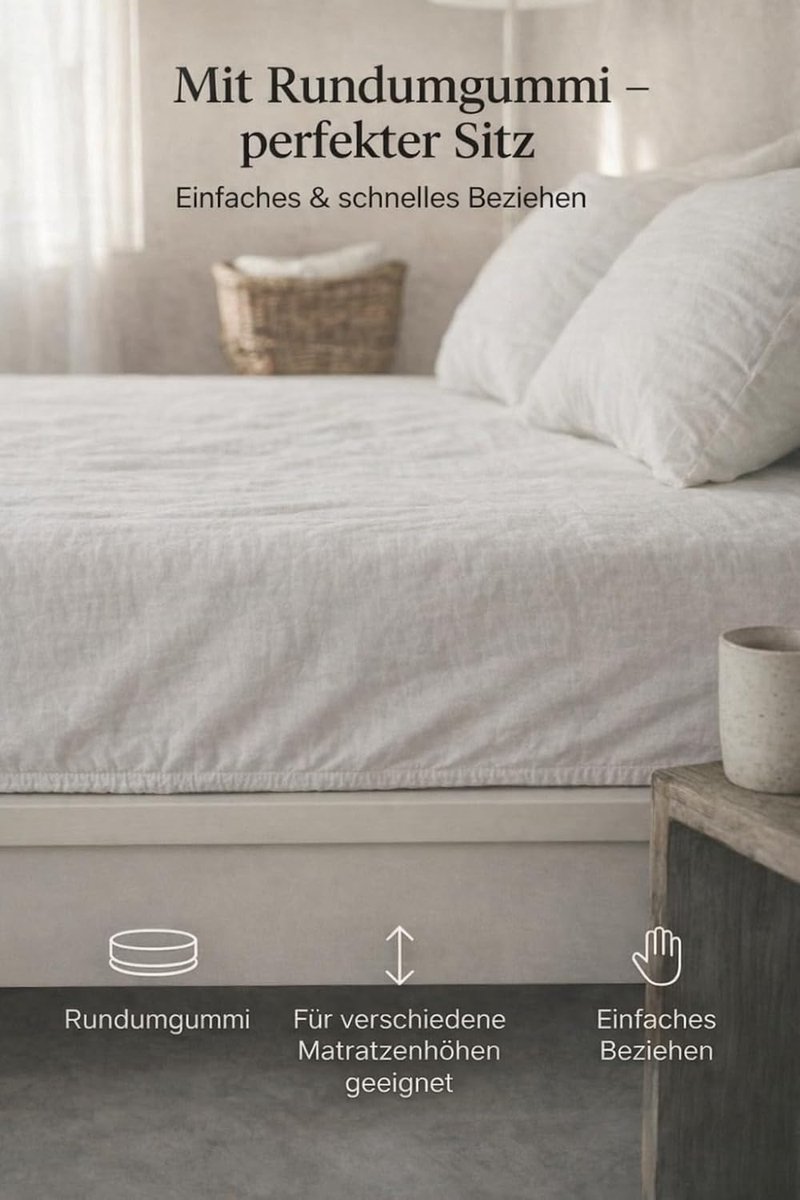 Fitted sheet made from 100% stonewashed linen – temperature-regulating, breathable and extra soft with continuous - ShopVlot