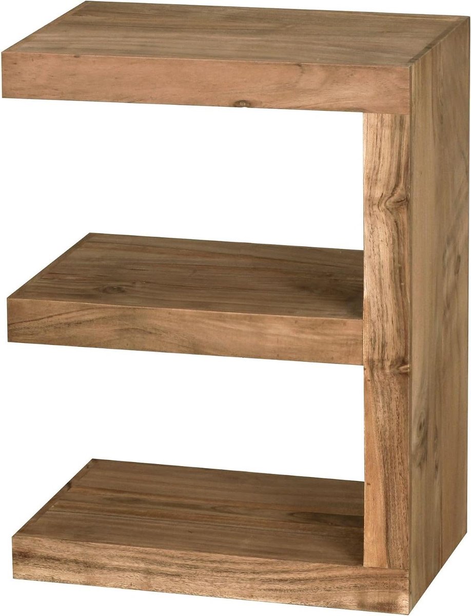 Bijzettafel Massief Hout - Salontafel Tafel - Extra Opbergruimte - Unieke E-vorm - 60 cm hoog - Acacia Bruin