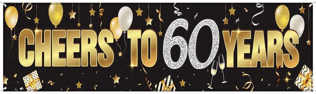 Verjaardagsbanner 60e verjaardag - Goud glitter - Feestdecoratie - Indrukwekkende achtergrond voor verjaardagsfeest - ShopVlot