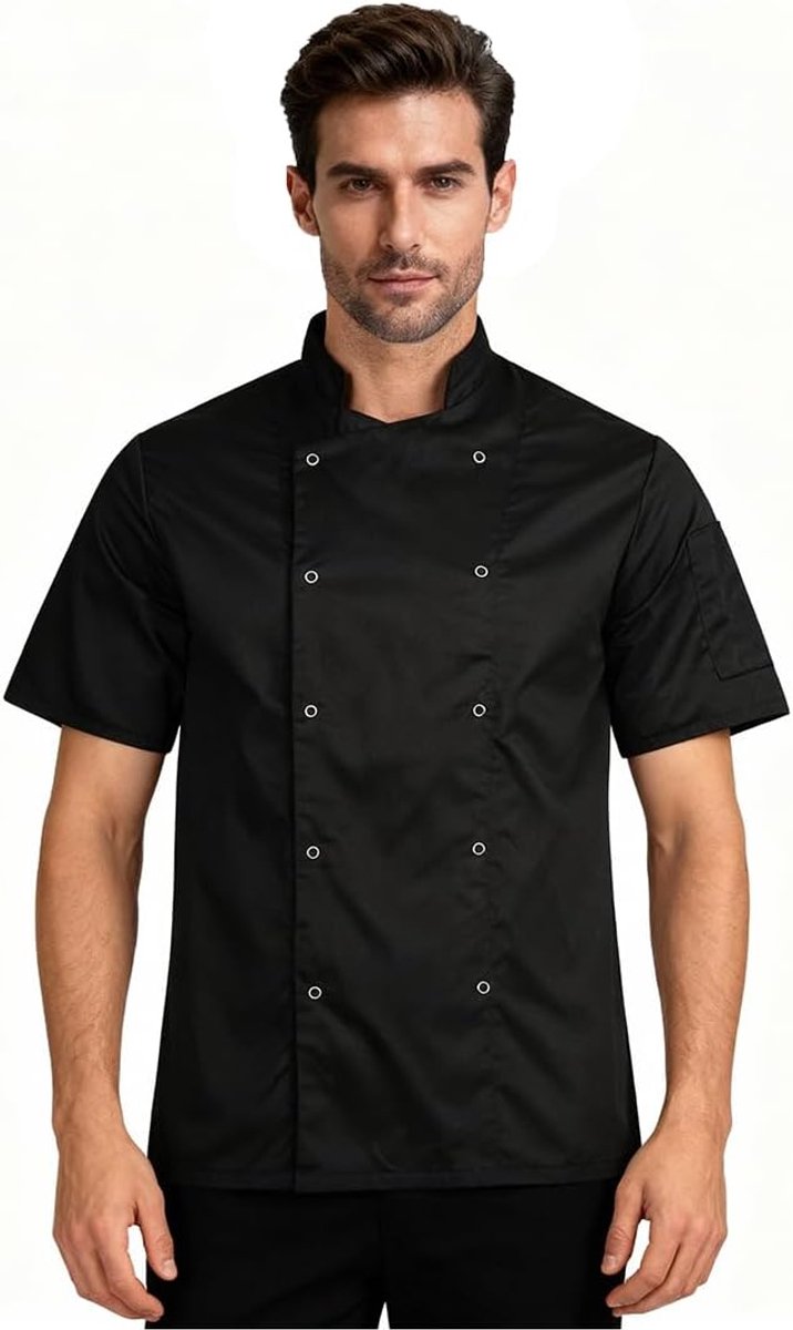Koksjack unisex kort mouw - zwart/wit - professioneel ontwerp - ideaal voor chefs - ShopVlot