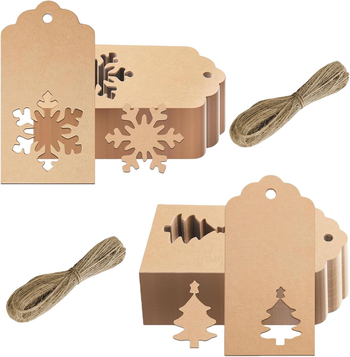 Kraftpapier Labels 4.5 x 9.5 cm - Sneeuwvlokken - Voor kerstversiering en cadeaus - ShopVlot