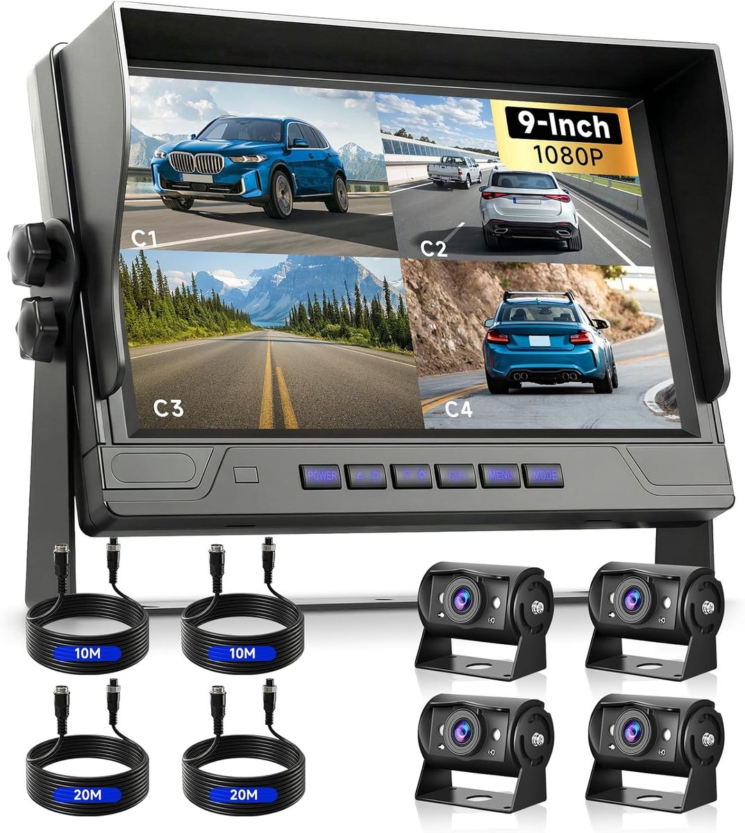 Achteruitrijcamera set 10.1 inch - 4 AHD camera's - 1080p met nachtzicht - Verhoog veiligheid bij achteruitrijden - ShopVlot