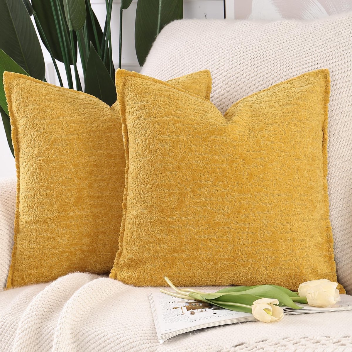Kussenslopen 45x45cm - zacht chenille en fluweel - neutrale boho stijl - perfect voor woonkamer - ShopVlot