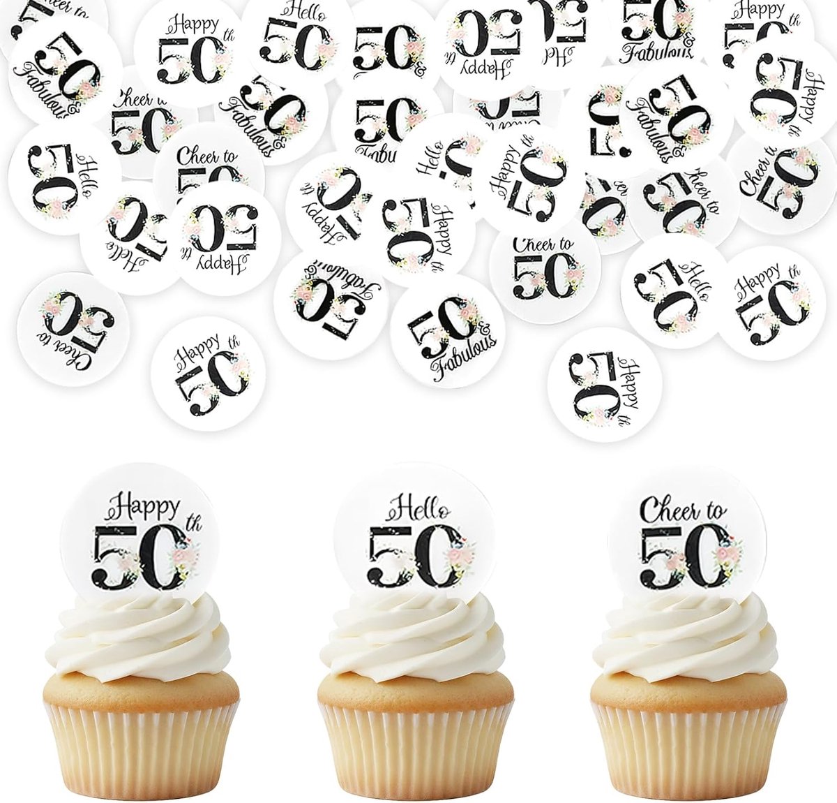 Cake decoratie 50 jaar - eetbaar rijstpapier - 40 vellen - feestelijke verjaardagstaart decoratie - ShopVlot