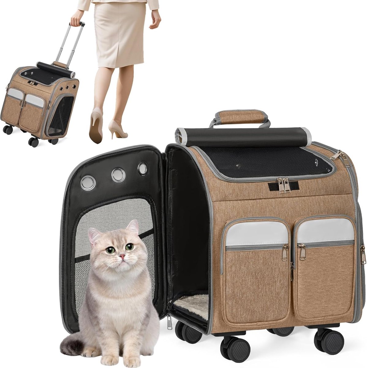 Huisdierdraagtas 4-weg handtas - ademend met wielen - voor katten en kleine honden - multifunctioneel - ShopVlot