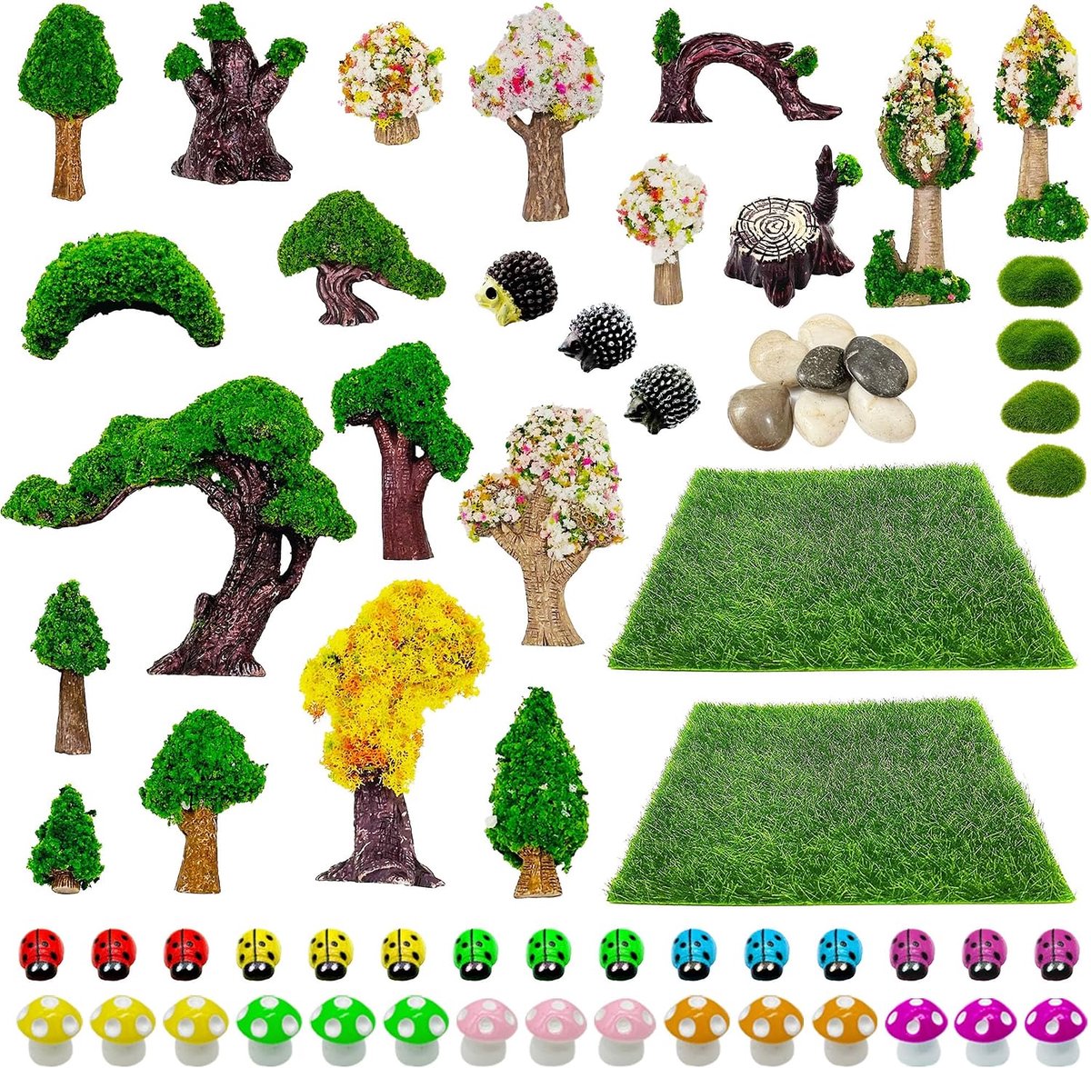 Miniatuur tuinaccessoires set 66 stuks - Kunstgras - Voor DIY micro landschap - Creëer een betoverende tuin - ShopVlot