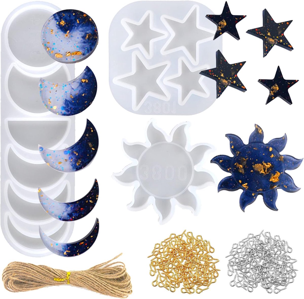 Siliconen mallen voor resin - 3-delige set met zon, maan en ster - Creatieve decoratie - Perfect voor DIY projecten - ShopVlot