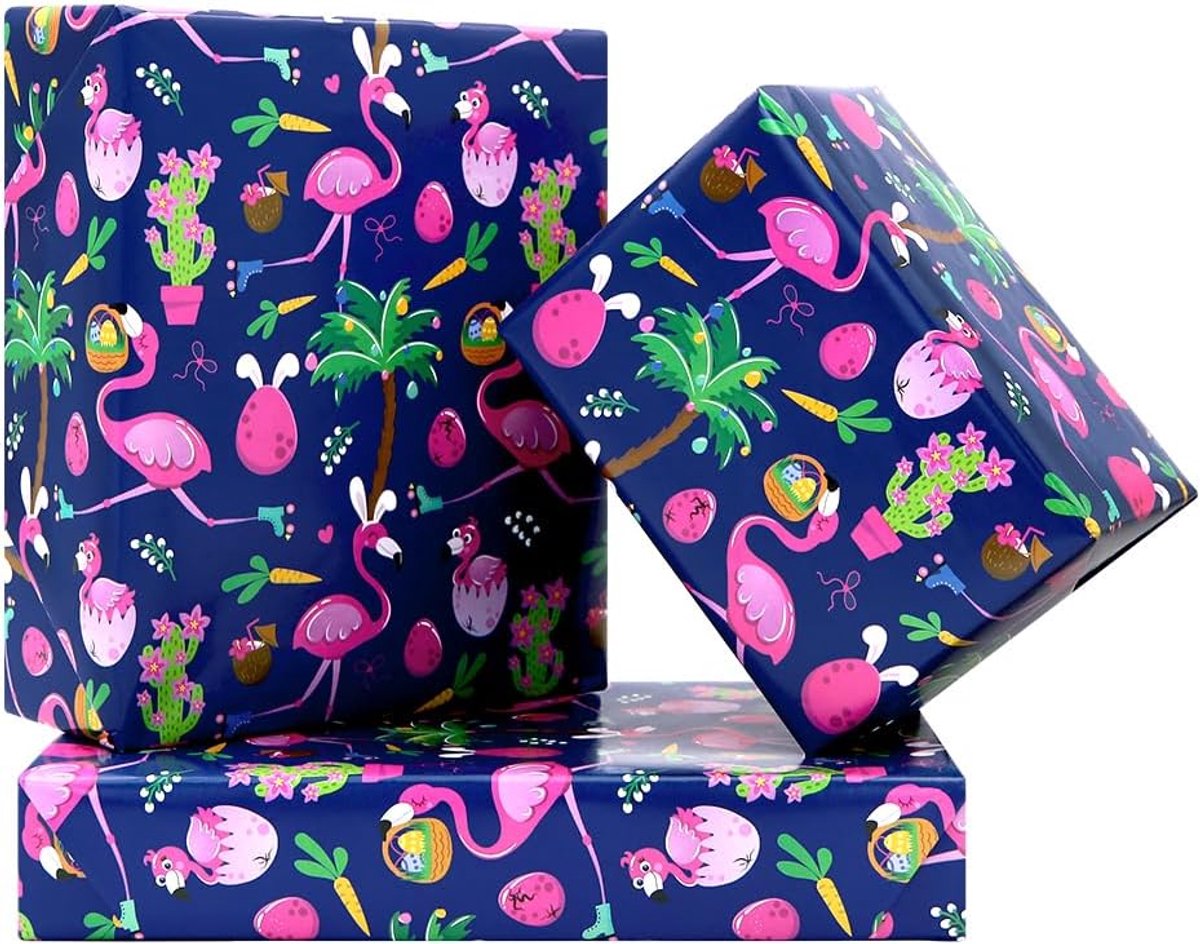 Inpakpapier flamingo 50x70 cm - paascadeaupapier - Hawaii jungle thema - perfect voor elke gelegenheid - ShopVlot
