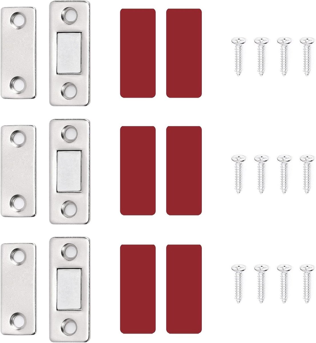 Magnetische Deursluiting 3 Stuks - Ultra-dun 4 mm - Zelfklevend met Schroeven - Voor Kast en Deur - ShopVlot