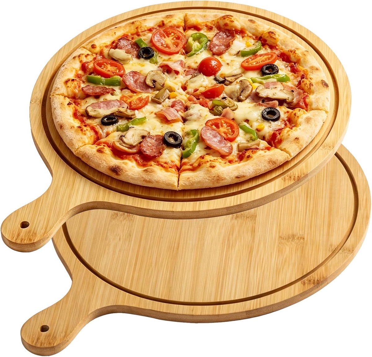 Pizzabrett 30 cm - rond bamboe - robuust en duurzaam - ideaal voor snijden en serveren - ShopVlot