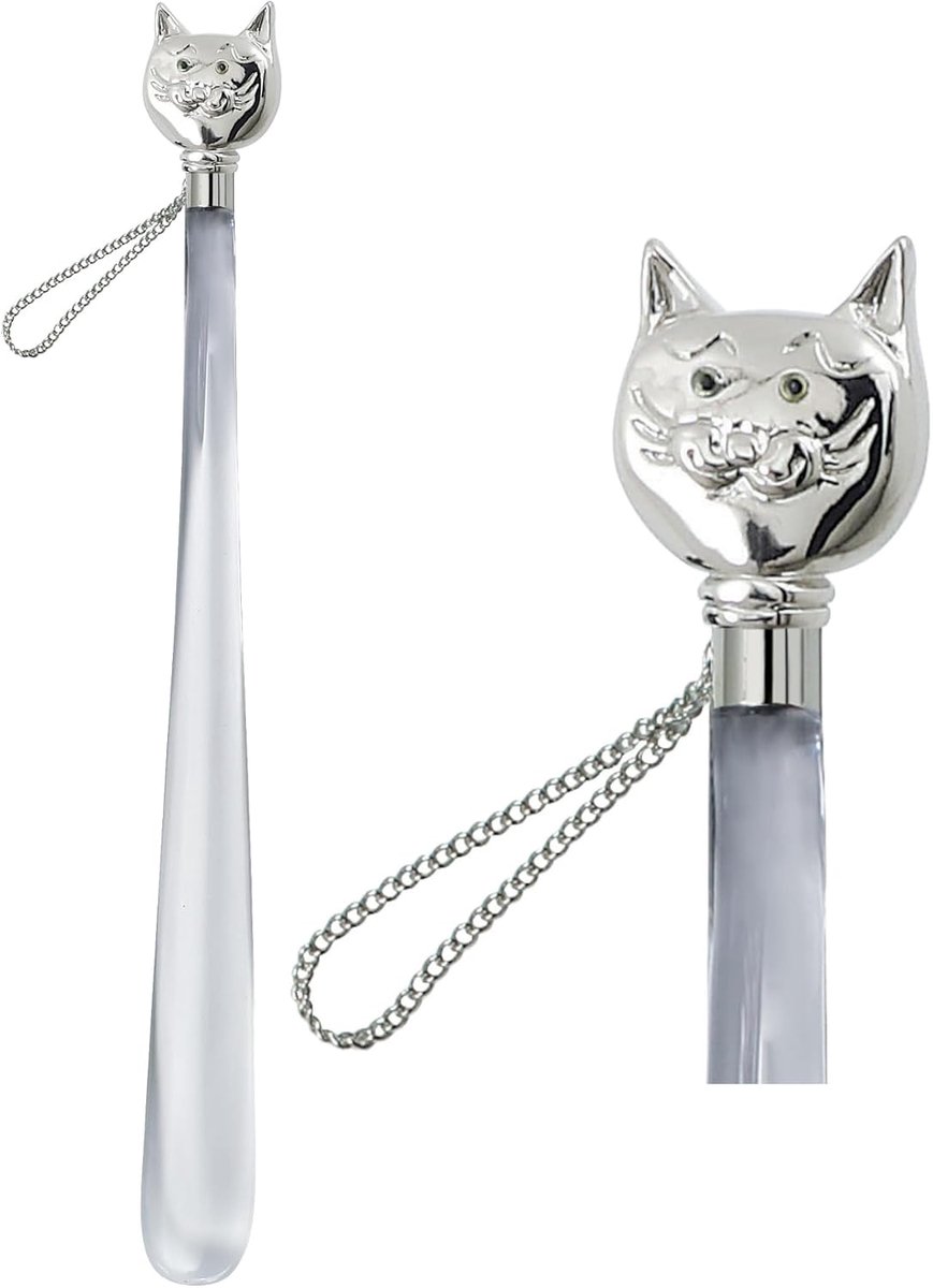 Schoenlepel 50 cm - transparant met kattenmotief - handvat - gemakkelijk aan- en uittrekken - ShopVlot