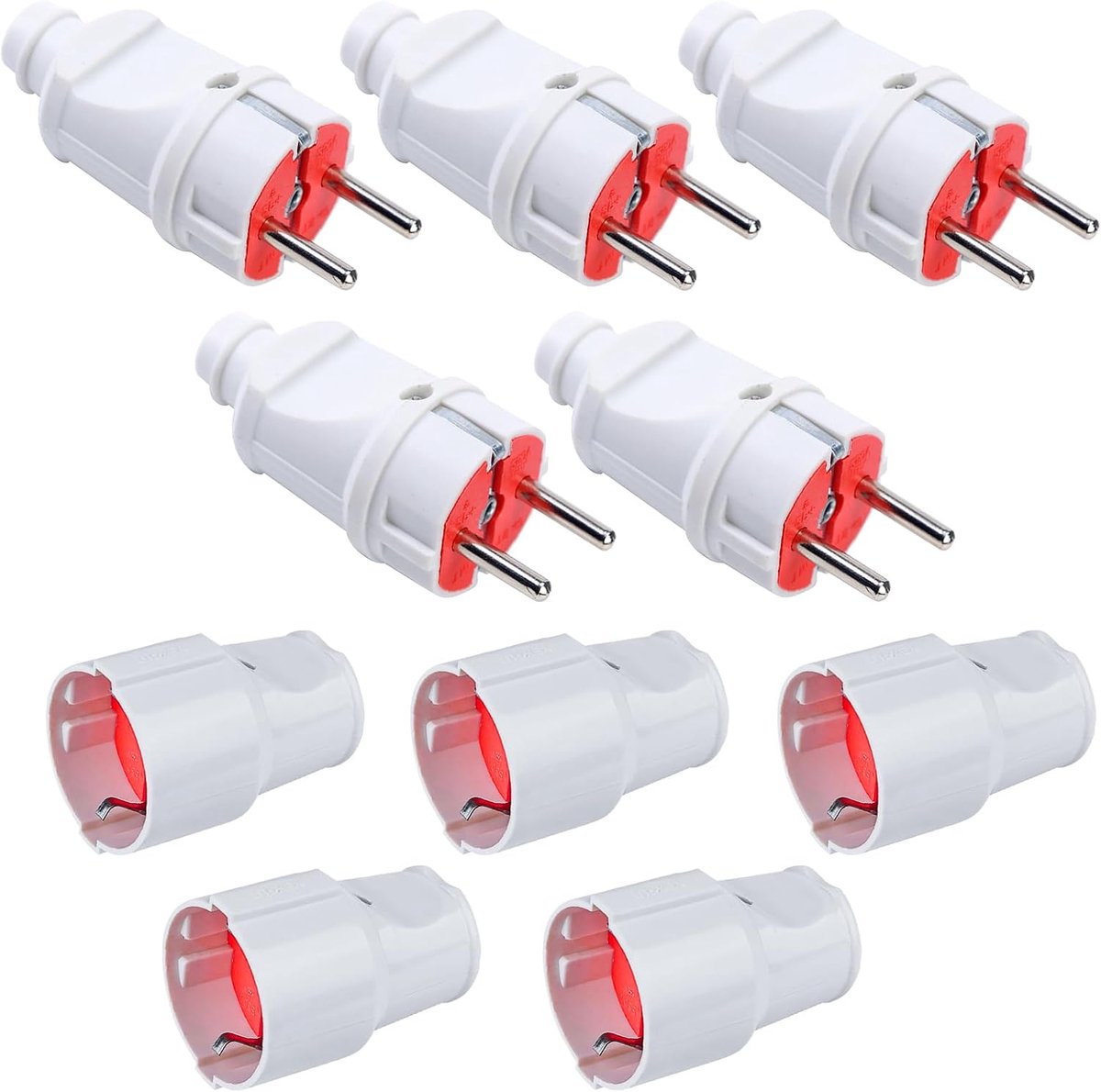 Schuko stekker set 5 paar - 250V 16A - rubberen koppeling - waterdicht voor buitengebruik - ShopVlot