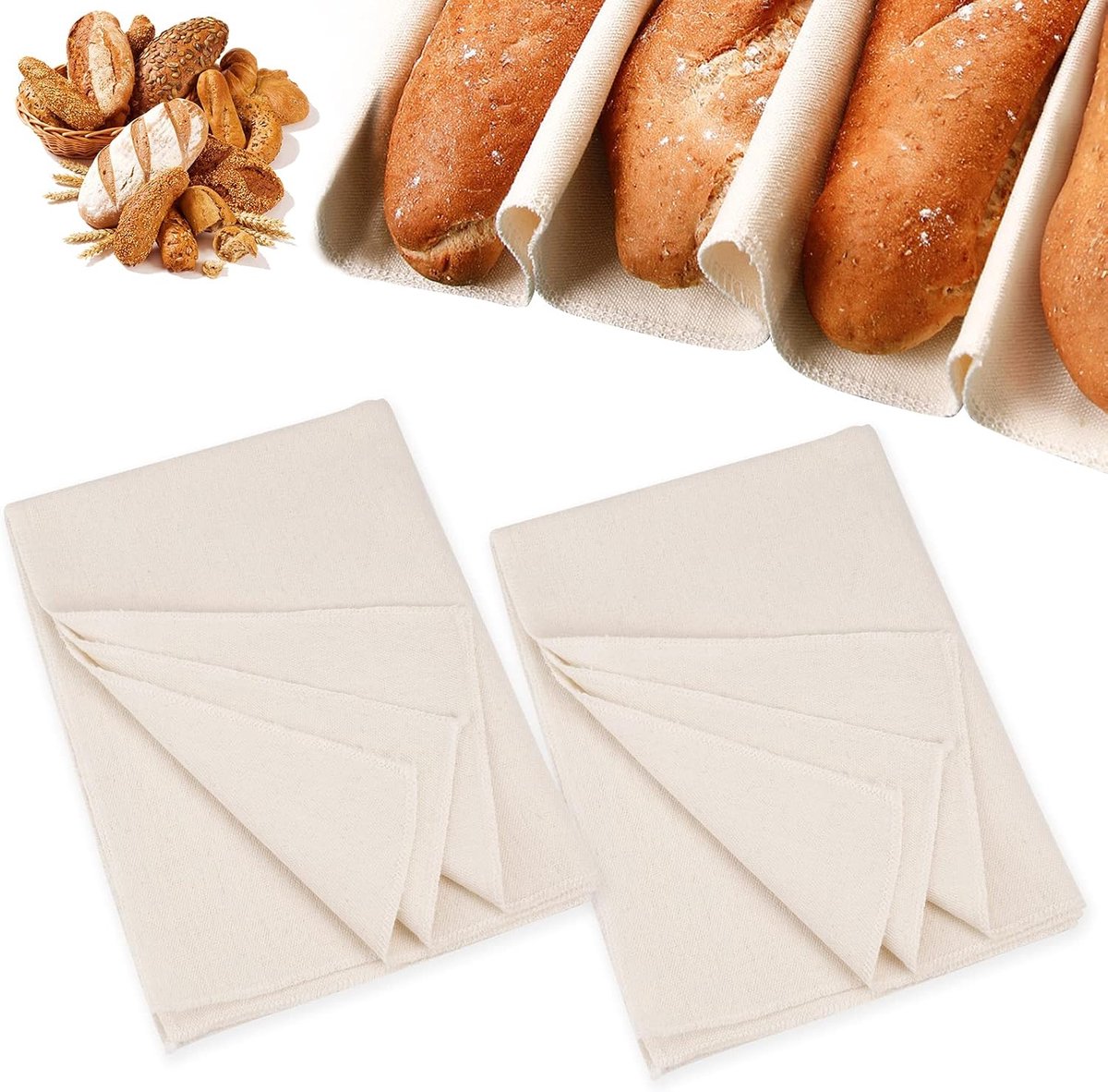 Linnen bakdoek set van 2 - 48 x 36 cm - hoogwaardig katoen en linnen - ideaal voor het bakken van brood - ShopVlot