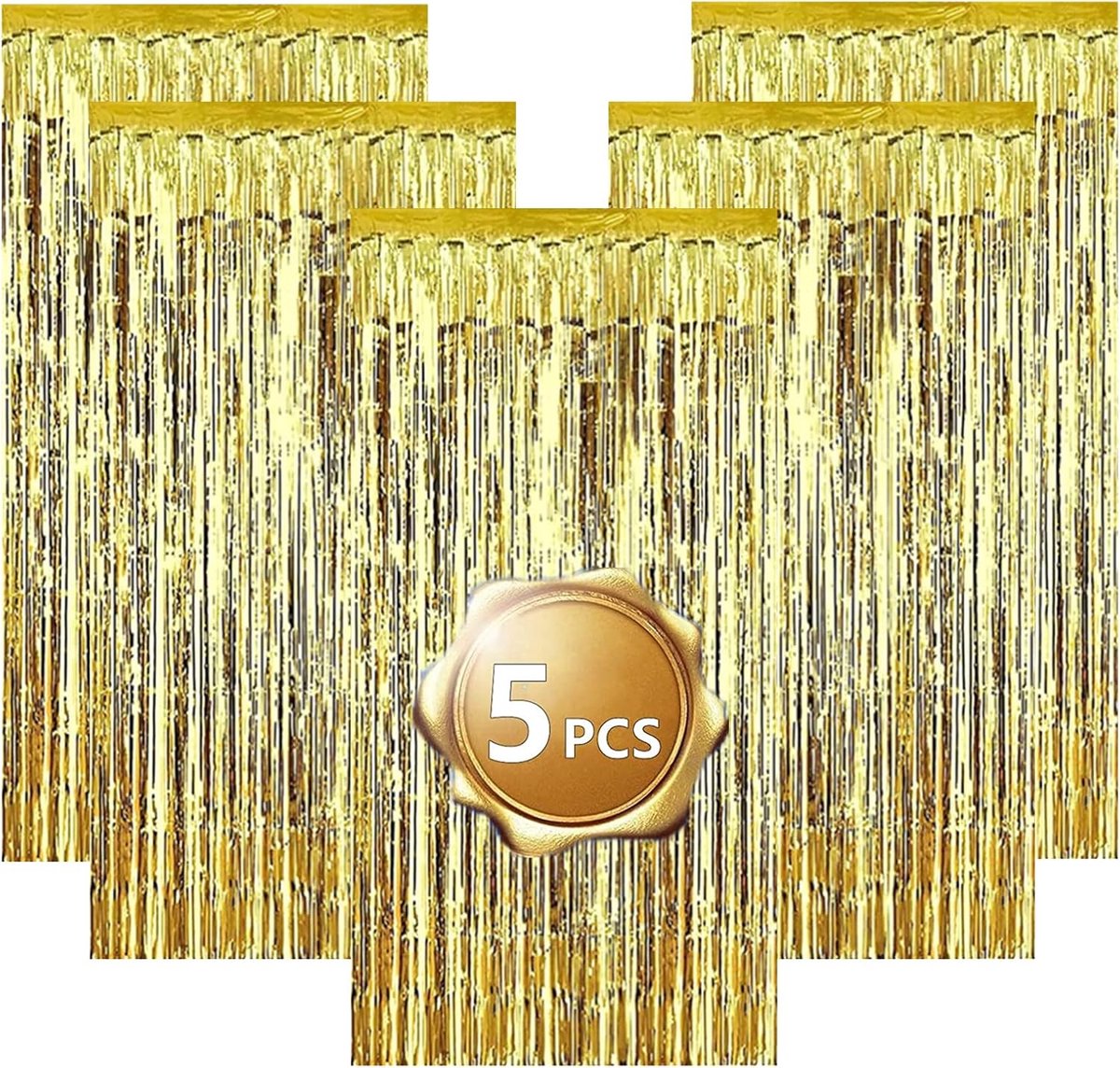 Lametta gordijn 5 stuks goud - glinsterend folie - met dubbelzijdige tape - feestelijke decoratie voor bruiloft - ShopVlot