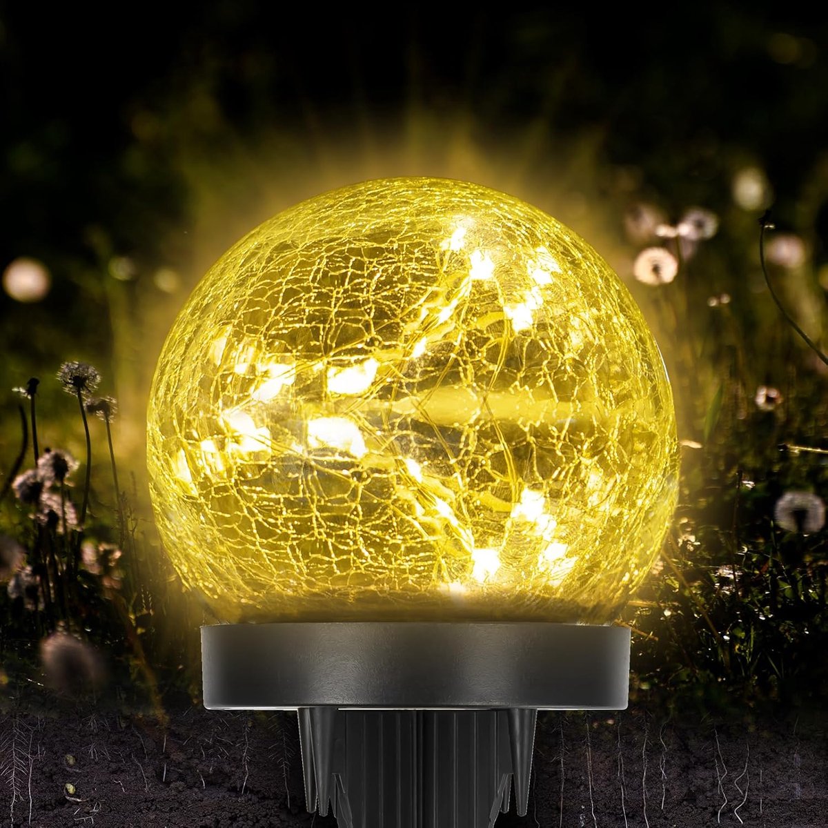 Solar tuinlamp - Sferische gebroken glazen lamp - Warm wit 3000K - Ideaal voor tuin en balkon - ShopVlot