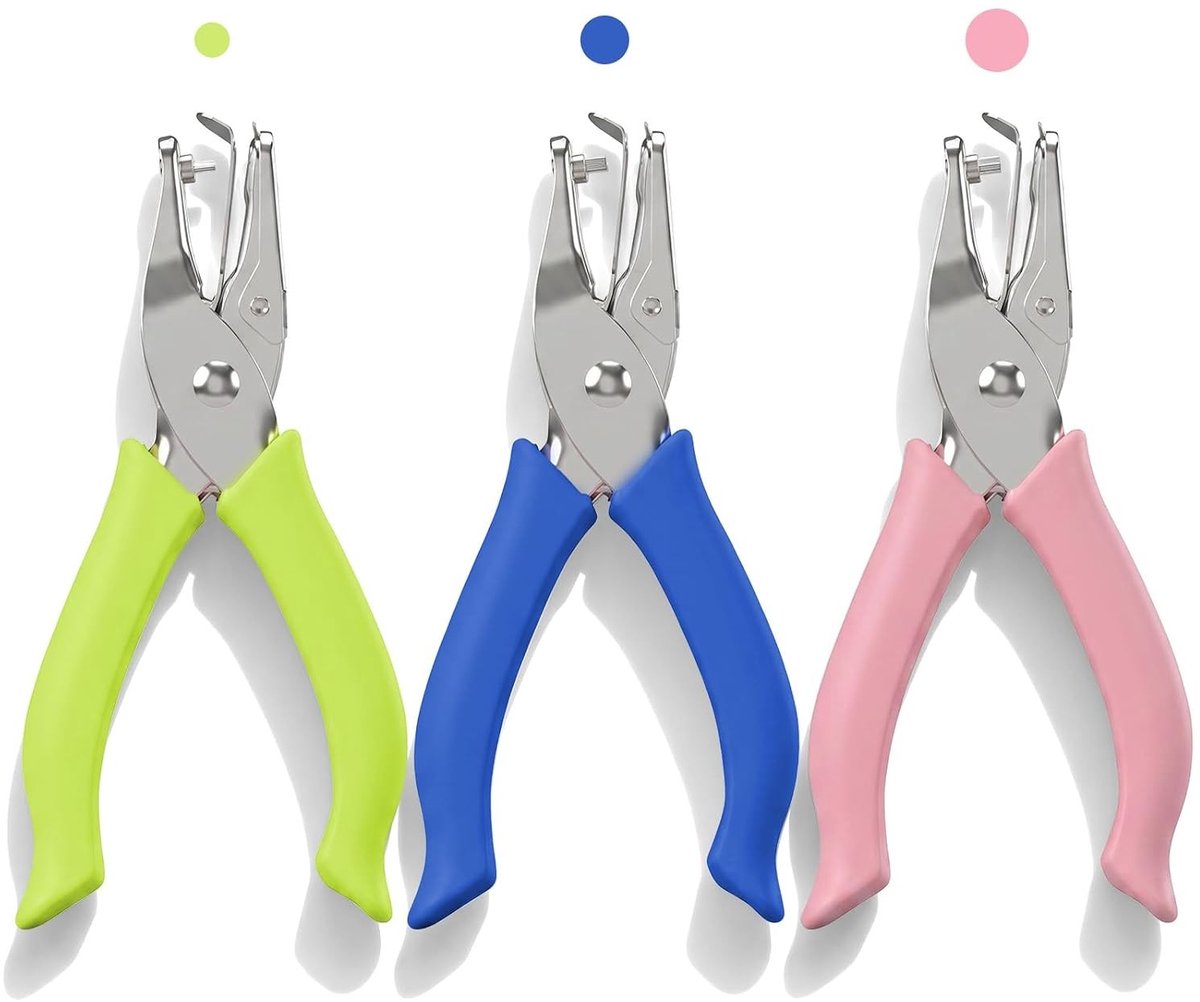 Papierperforator Set - Roze, Groen en Blauw - 13,5 cm - Metalen Perforatietangen voor Do-it-yourself Knutselwerk