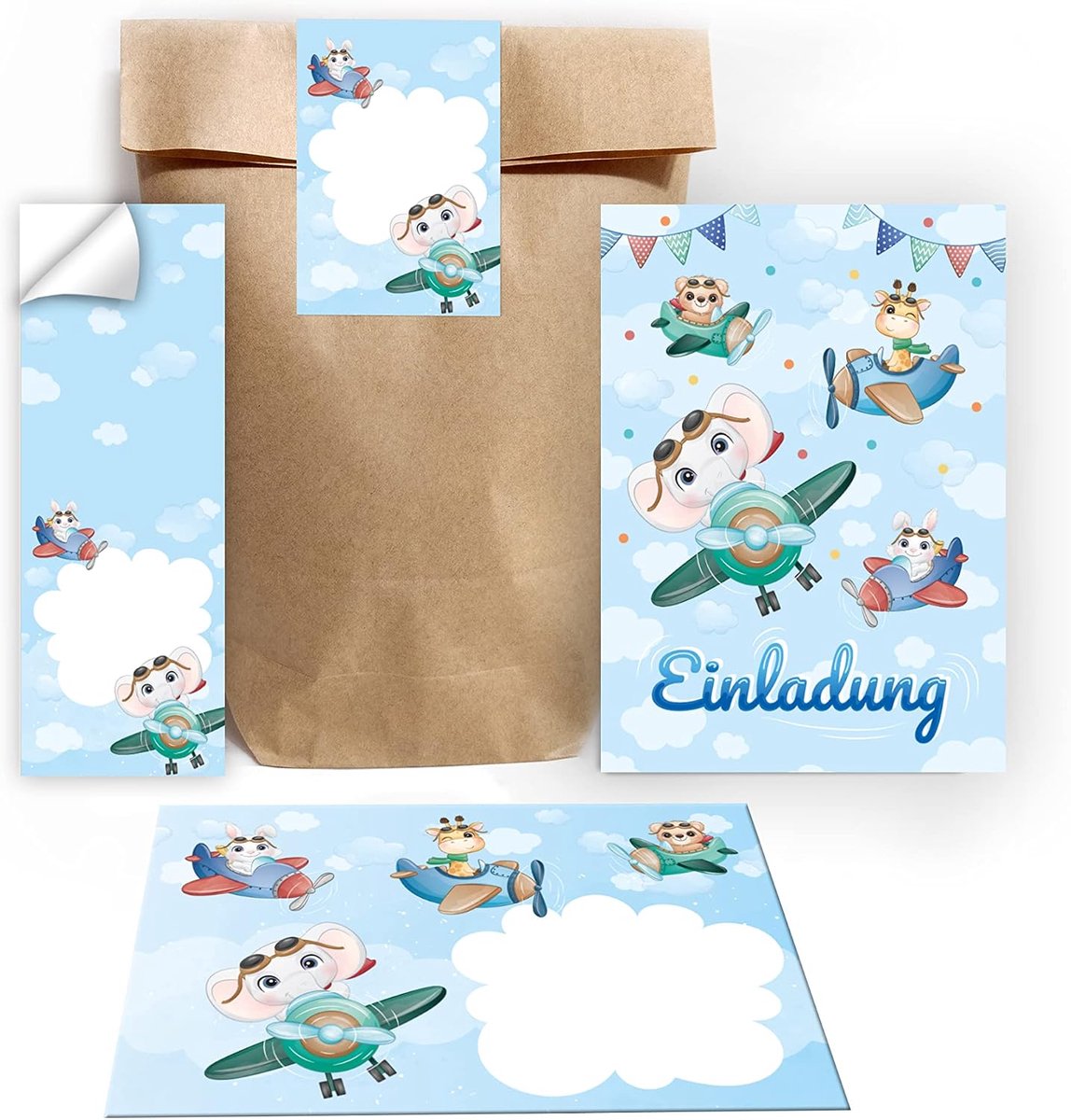 uitnodigingen kinderfeestje dieren - 12 kaarten met enveloppen - natuur design - inclusief stickers - ShopVlot