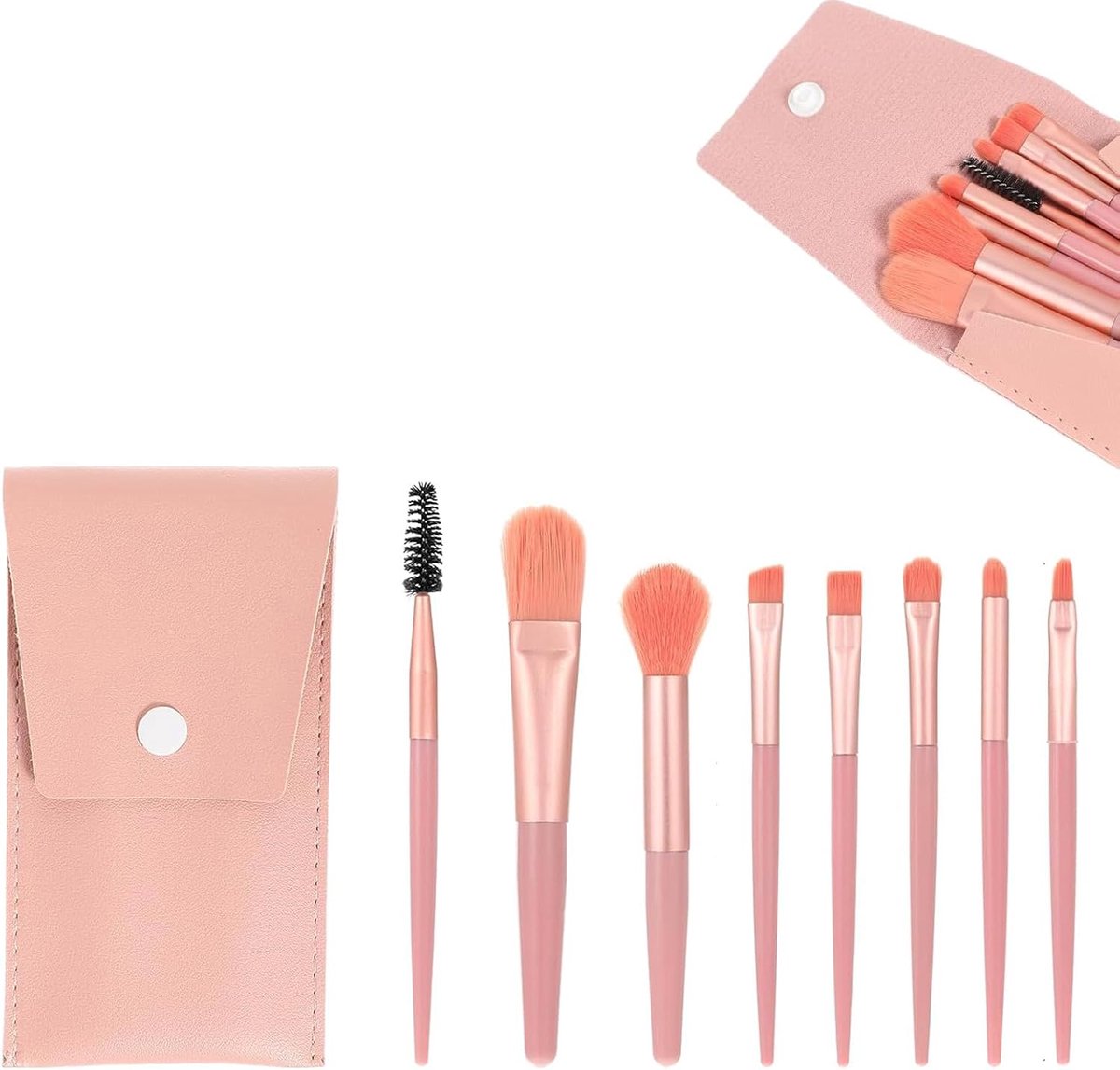 Make-upkwastenset 8-delig - Roze - Synthetische haren - Ideaal voor dagelijks gebruik - ShopVlot