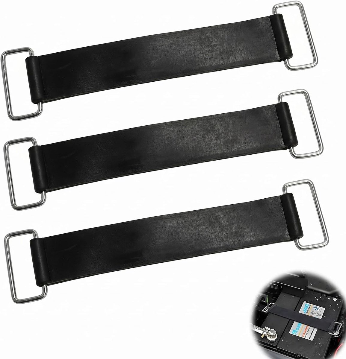 Set van 3 leren riemen 15 cm - zwarte bevestigingsriemen - universele motoraccessoires - stevige grip op motoraccu - ShopVlot