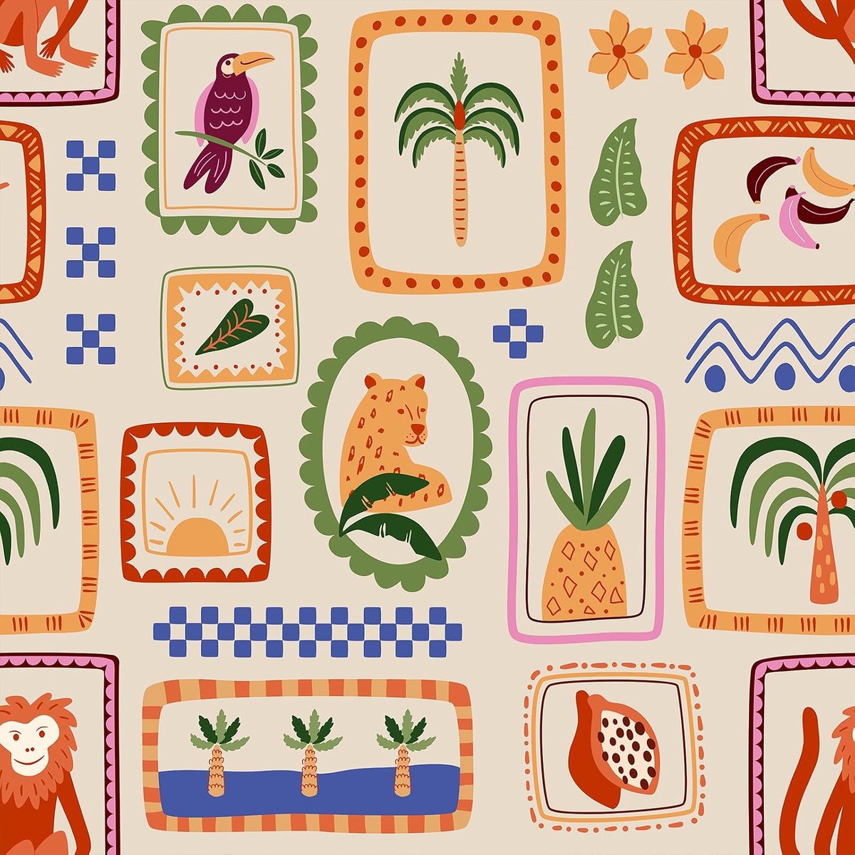 Zelfklevende folie voor meubels 44,5 x 400 cm - beige tropisch - botanische ontwerpen - ideaal voor decoratie - ShopVlot