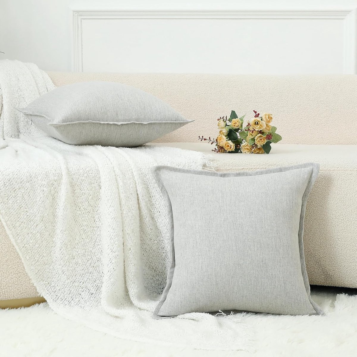 Kussenhoezen 50x50cm - Grijs Linnen - Duurzaam en Ademend - Perfect voor Boho Interieur - ShopVlot
