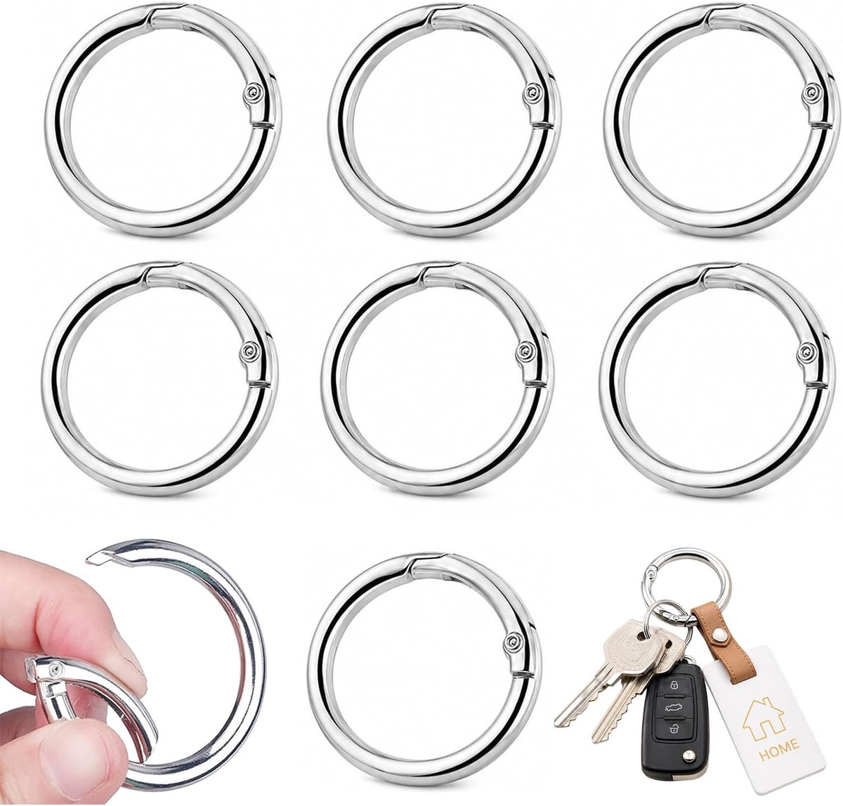 Sleutelringen 35 mm - Zilver, roestvrij staal - Duurzaam en lichtgewicht - Perfect voor handtassen - ShopVlot