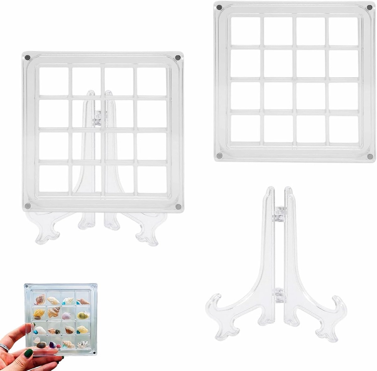 Schelp display box 16 vakken - transparant acryl - magnetisch deksel - perfect voor schelpen en sieraden - ShopVlot