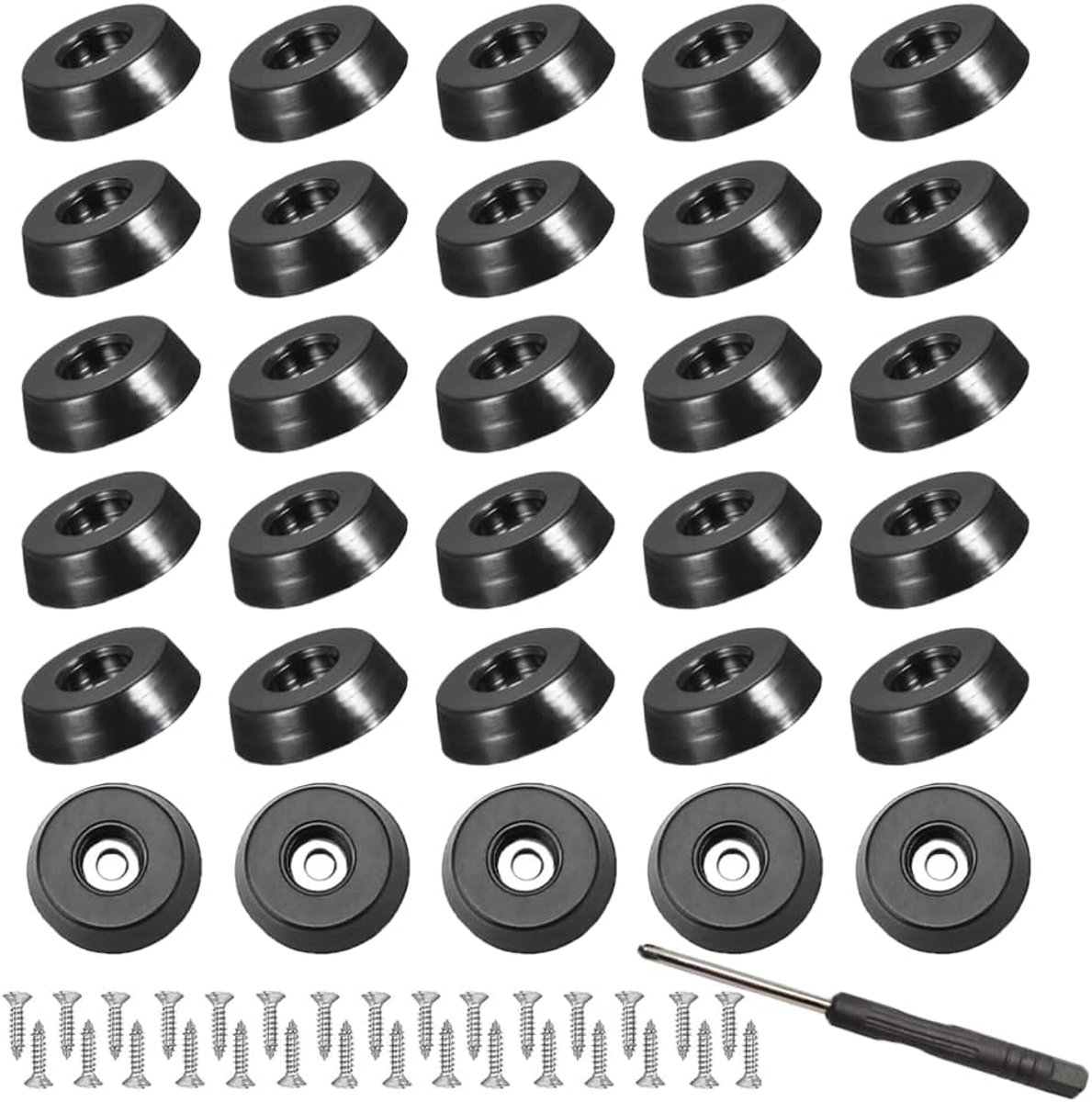 Rubber voeten pack van 30 - zwart - rond 25 x 23 x 9 mm - schokabsorberend - voor meubels en elektronica - ShopVlot