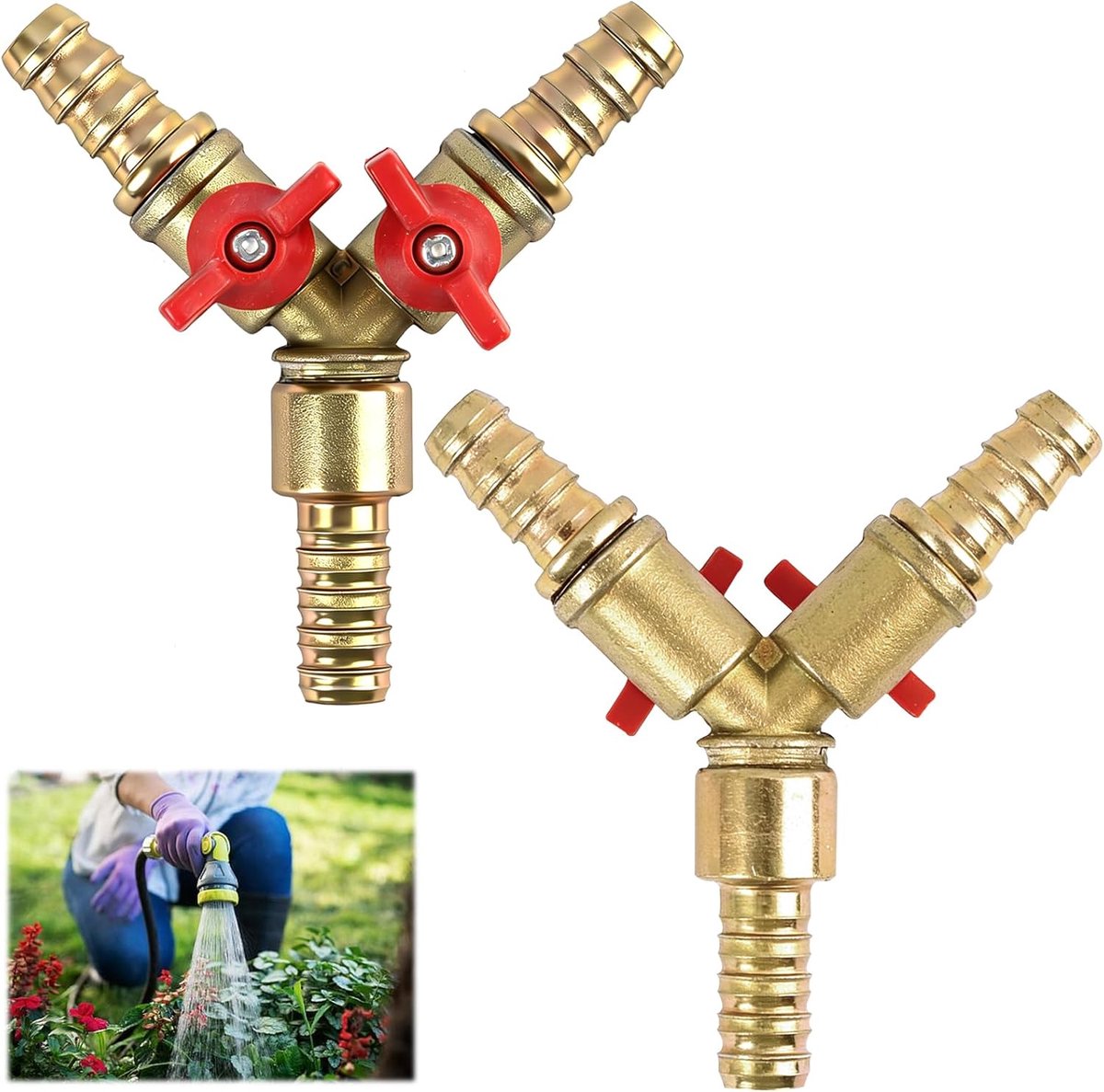 3-weg slangconnector 10mm - messing/zinklegering - met kogelklep - ideaal voor tuin en huishouden - ShopVlot