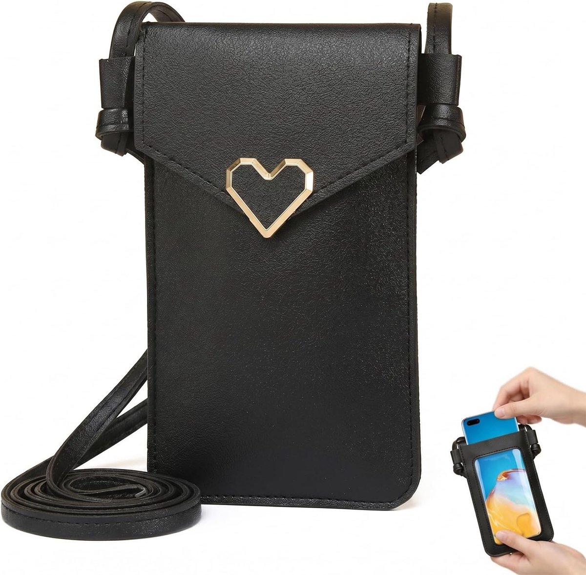 Mobiele telefoonhoes voor dames - kleine schoudertas - zwart - touchscreen voor eenvoudig gebruik - ShopVlot