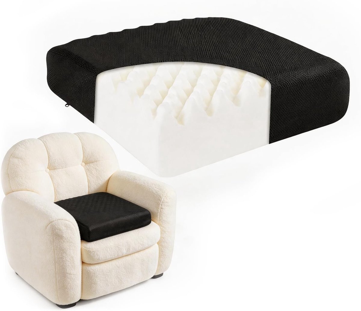 Orthopedisch zitkussen 51 x 51 x 12,7 cm, drukverlagend traagschuim kussen voor bureaustoel, rolstoel en auto, comfortabel en ergonomisch ontwerp