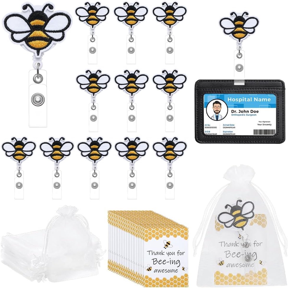 ID-kaarthouders met bijen - 50 stuks - organza met inspirerende kaarten - perfect voor zorgverleners - ShopVlot