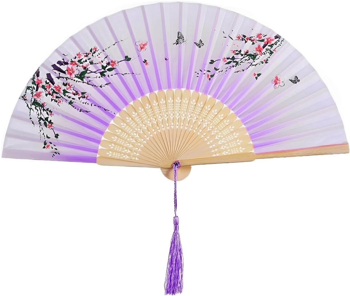Vouwventilator 21 cm - Bamboe zijde - Paarse kleur - Perfect voor bruiloften of muurdecoratie - ShopVlot