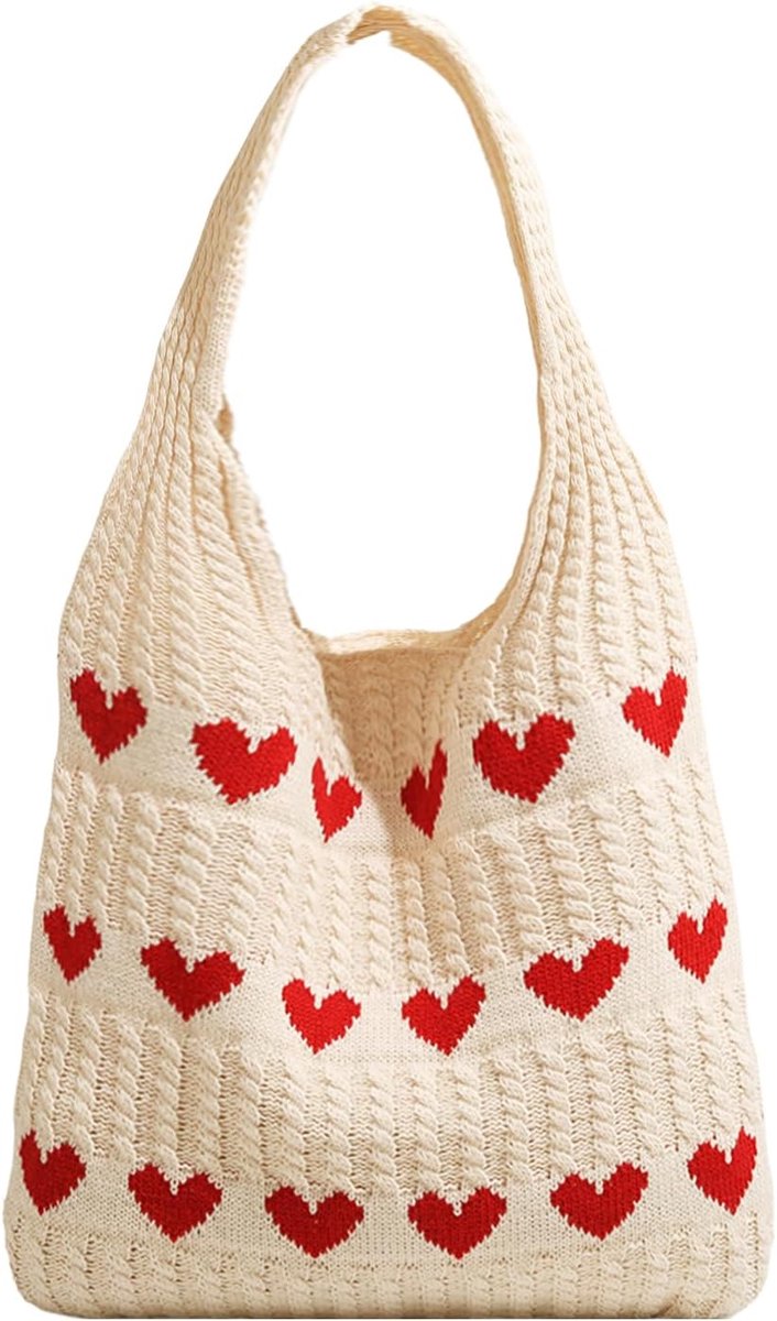Schoudertas Hartpatroon - Gebreide Handtas - Vrouwelijke Woven Tas - Leuk voor Dagelijks Gebruik - ShopVlot