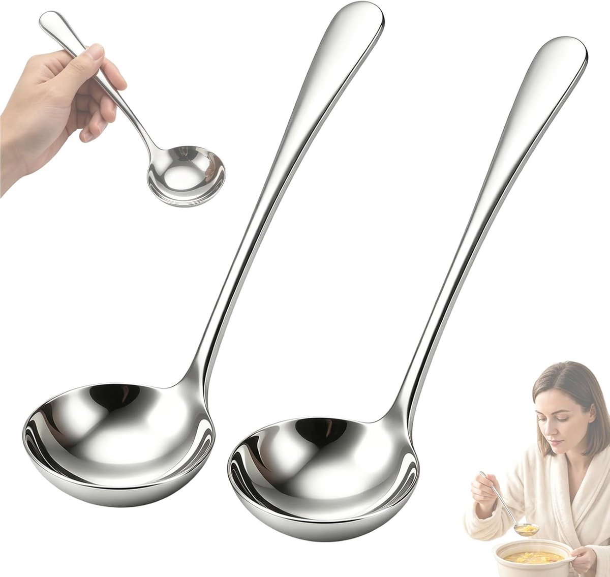Lepel 20 cm - roestvrij staal - vaatwasmachinebestendig - ideaal voor soepen en sauzen - ShopVlot
