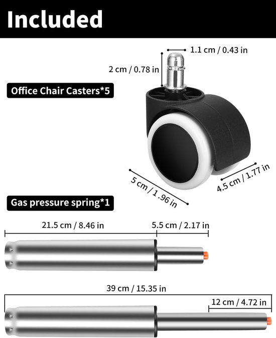 Gasveer 1000kg - 270mm-390mm - Zilver - Voor bureaustoel of gamingstoel - ShopVlot — afbeelding 5