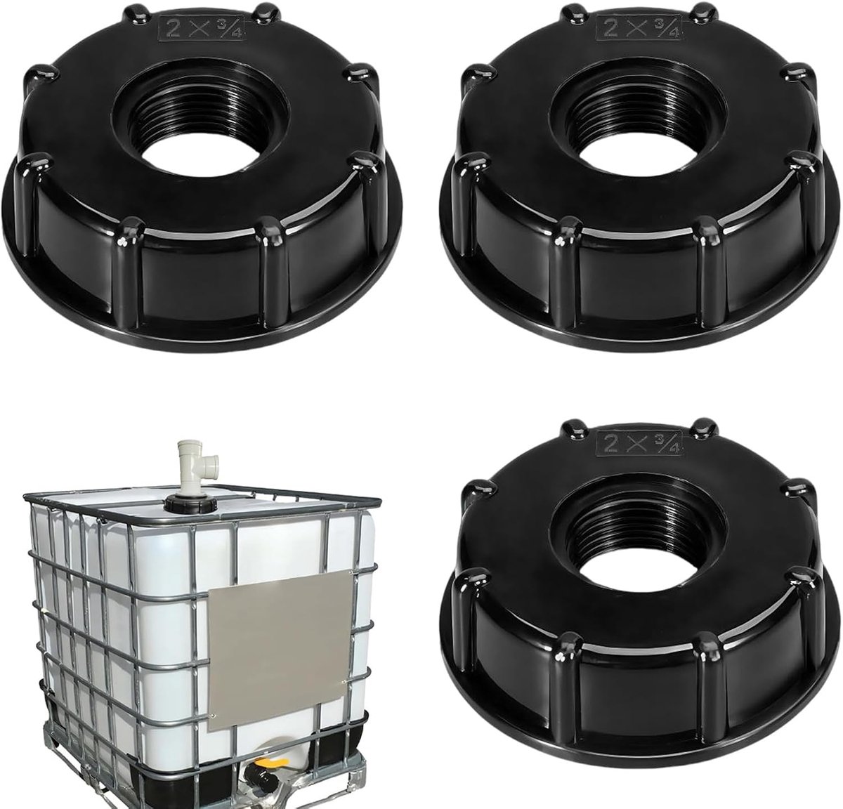 IBC tank adapter 3-pack - 3/4 inch - zwart plastic - drukbestendig - geschikt voor tuin en waterbeheer - ShopVlot