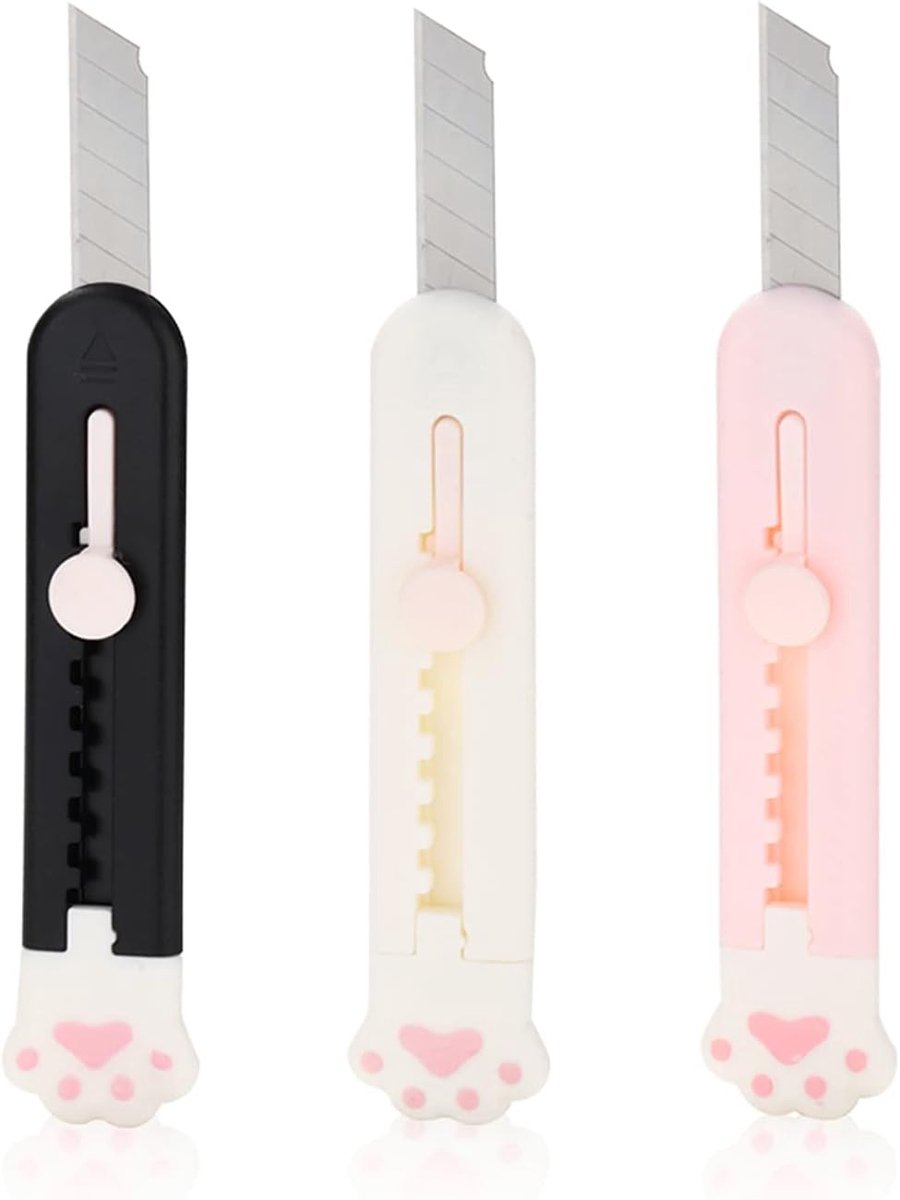 Mini cutter met kattenpoot - 3 stuks - snijmes van koolstofstaal - voor precisie knipwerk - ShopVlot