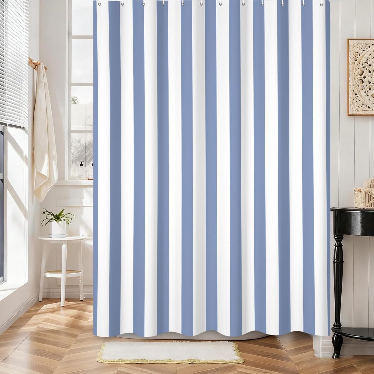 Douchegordijn 180 x 180 cm - Blauw Witte Strepen - Vintage Abstract Modern - Waterproof en Wasbaar - ShopVlot