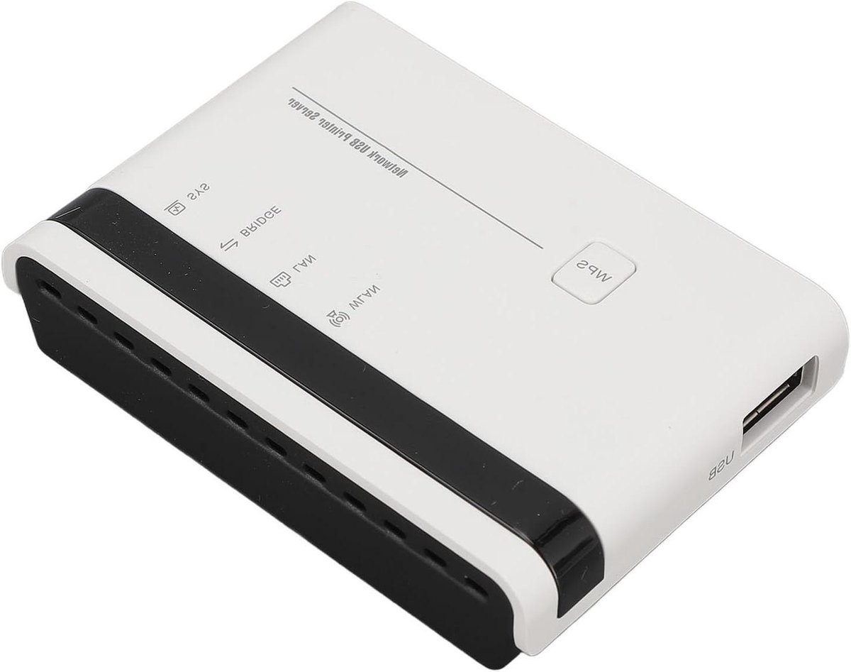 Netwerk Print Server - Printer Delen - Thuis Printen - WPS Eén Klik Verbinding - 2 x 10/100Mbps Poorten - Zwart