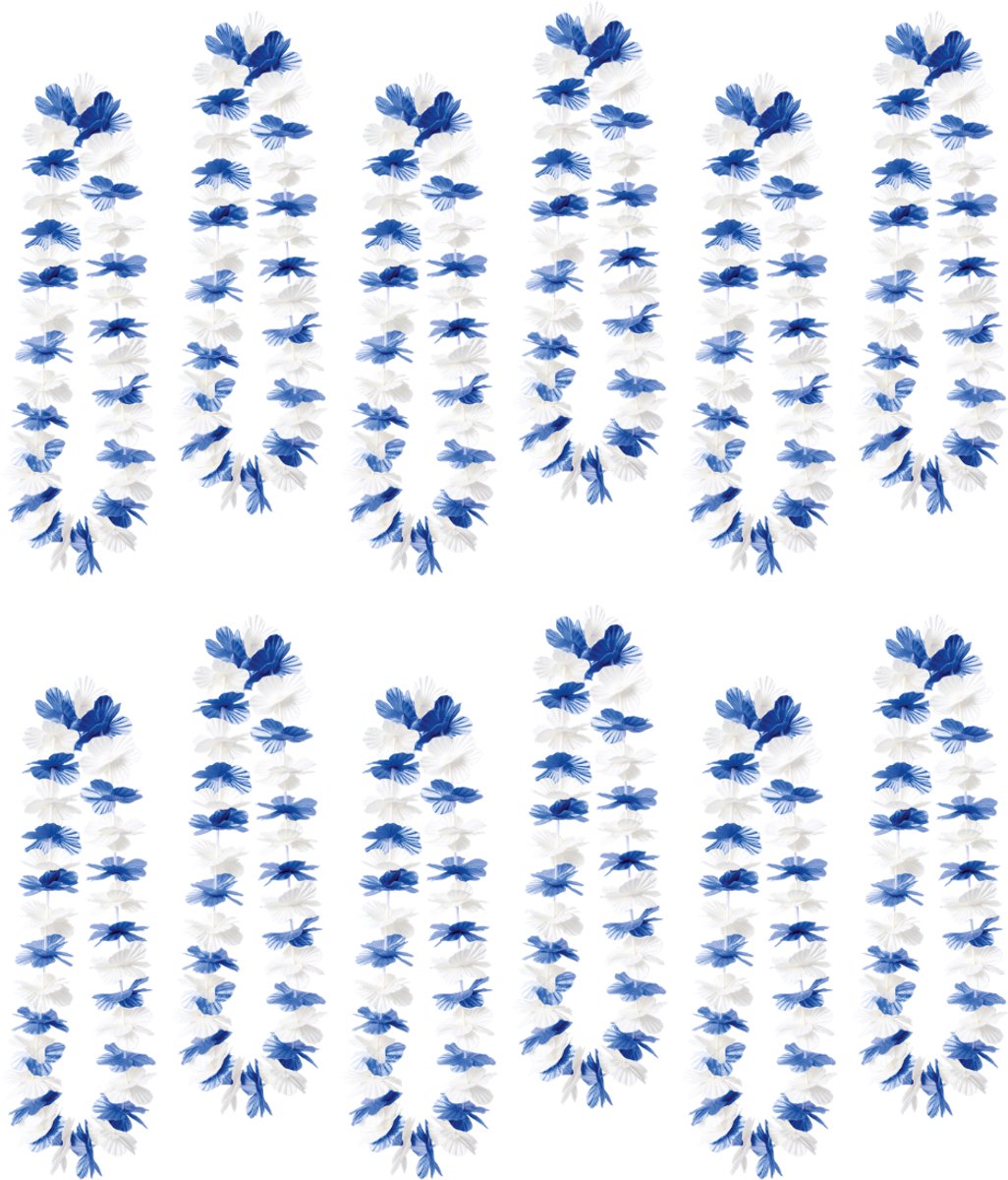 24x Hawaï Bloemenkrans Blauw-Wit – Hawaïaanse Lei – Set van 24 stuks – Themafeest, Oktoberfest & strandfeest versiering