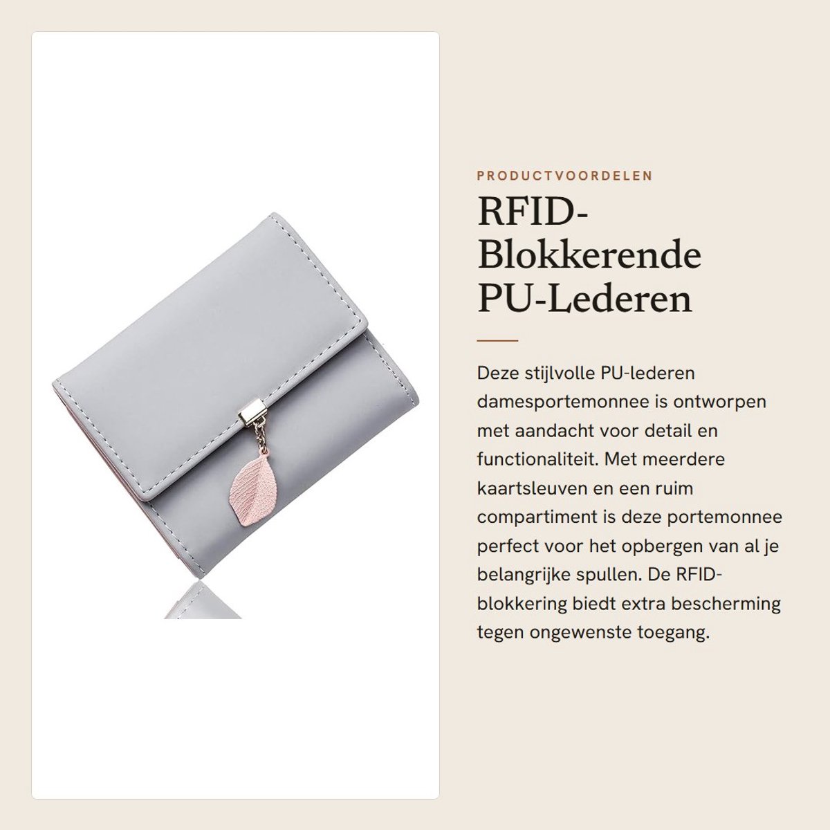 Dailygoods- Damesportemonnee RFID-blokkerend - PU Lederen Portemonnee - Meerdere Kaartsleuven - Ruim Compartiment - Klein Model - Zacht Veganistisch Leer